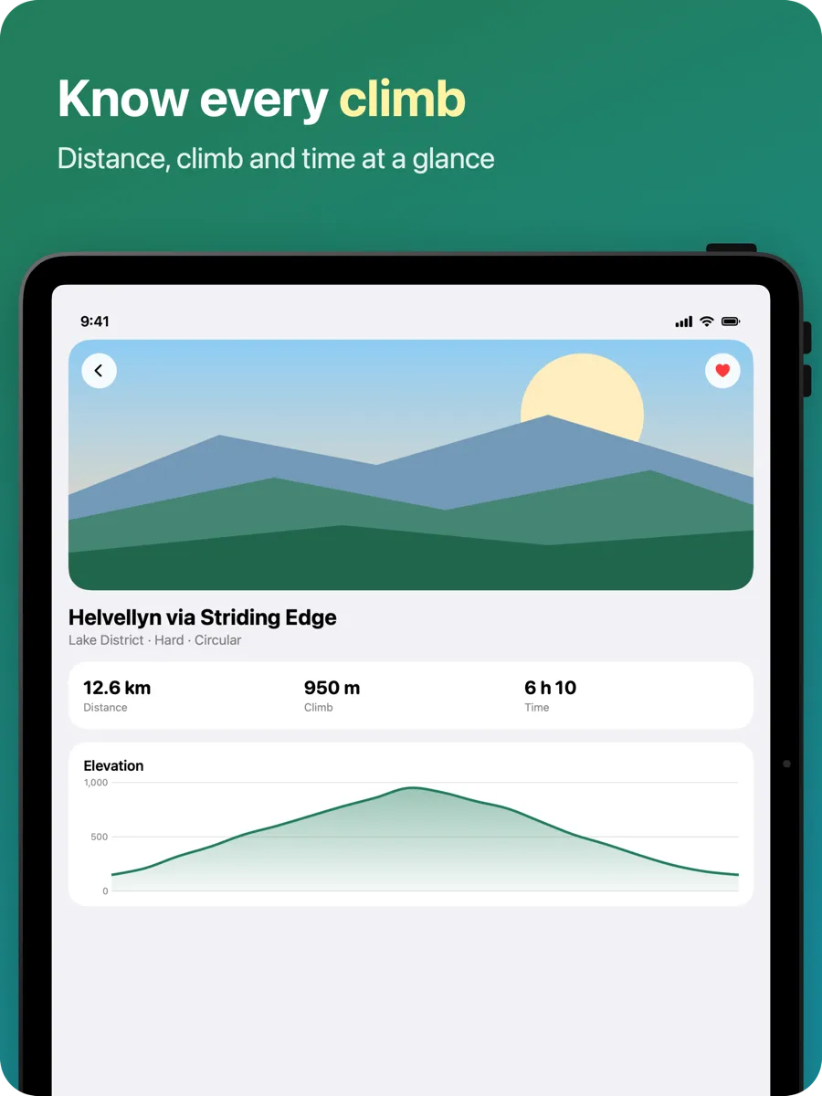 An iPad screenshot of the hiking app's trail page.